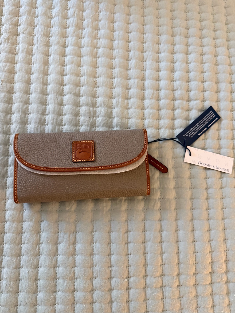 Dooney & Bourke Taupe Pebbled Leather Wallet with Brown Trim